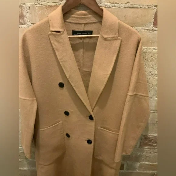 ZARA Oversized Double-Breasted Coat Sz S in Camel - Picture 5 of 8